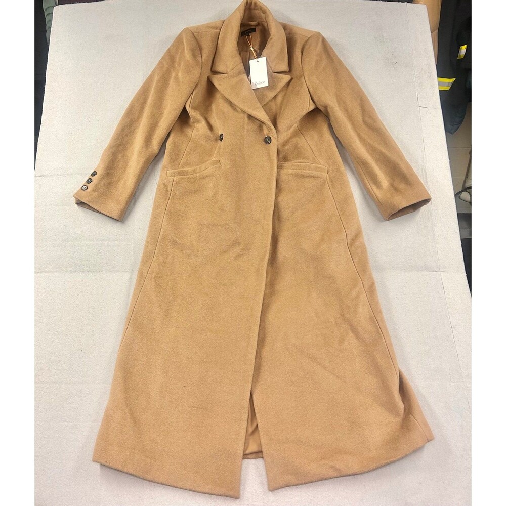Quince Women’s Wool Cashmere Tailored Long Tan Coat